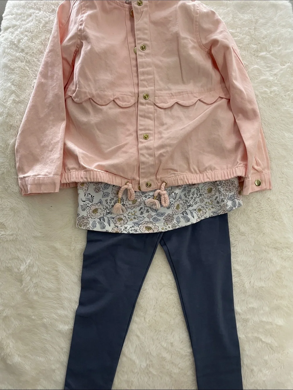 SALE! NWT Aspen Kids Pink Hooded Jacket with Floral Top and Navy Leggings 5T
